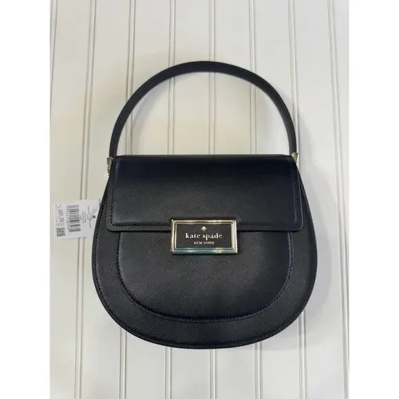 Kate Spade Reegan Saddle Bag Crossbody Black Leather Convertible Bag NWT $400 - Picture 1 of 7